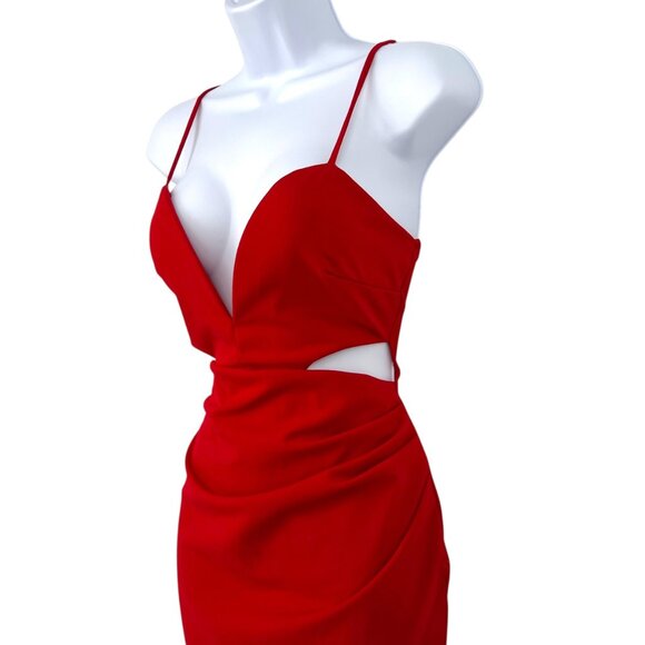 the Vintage Shop Red Plunge Cutout Bodycon Mini Dress Size Small - Picture 5 of 10